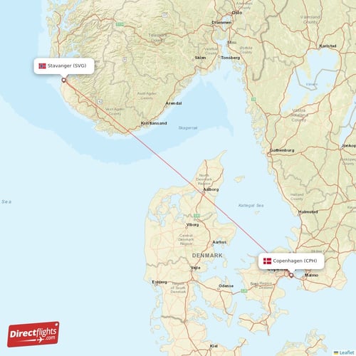 Copenhagen - Stavanger direct flight map