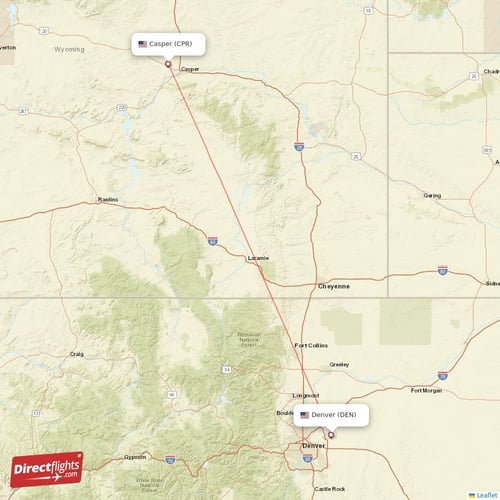 Casper - Denver direct flight map