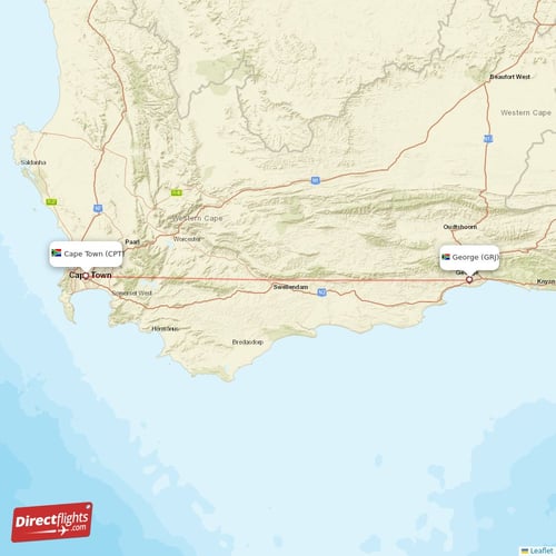 Cape Town - George direct flight map
