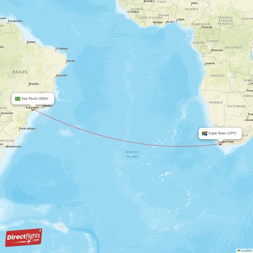 Cape Town - Sao Paulo direct flight map