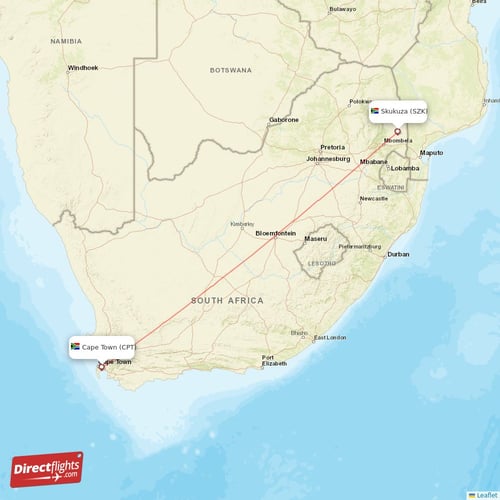 Cape Town - Skukuza direct flight map