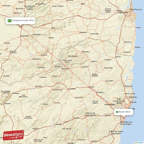 Campina Grande - Recife direct flight map