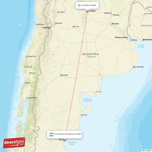 Comodoro Rivadavia - Cordoba direct flight map