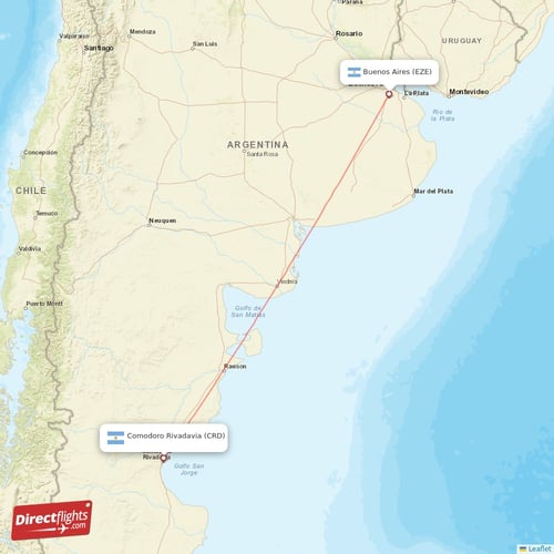 Comodoro Rivadavia - Buenos Aires direct flight map