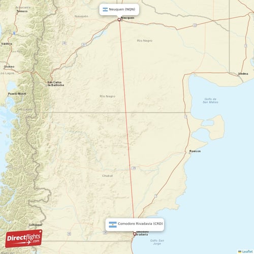 Comodoro Rivadavia - Neuquen direct flight map