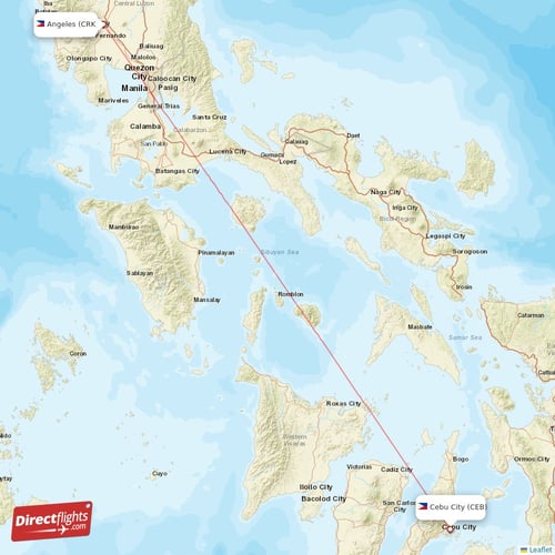 Angeles - Cebu City direct flight map