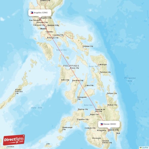 Angeles - Davao direct flight map