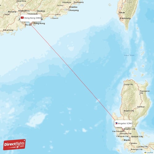 Angeles - Hong Kong direct flight map