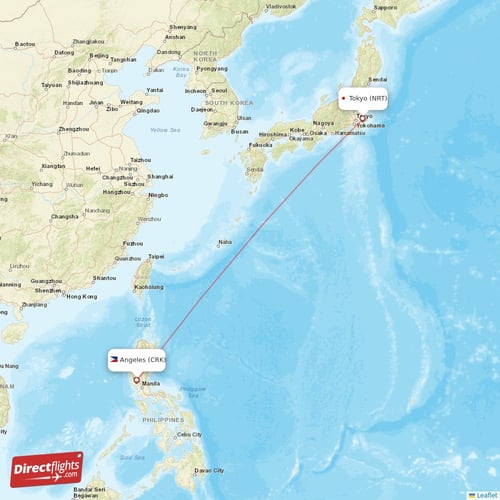Angeles - Tokyo direct flight map