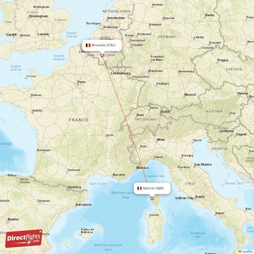 Brussels - Ajaccio direct flight map