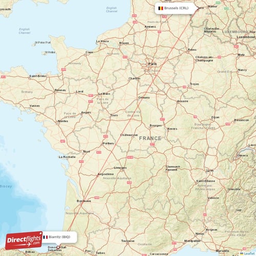 Brussels - Biarritz direct flight map