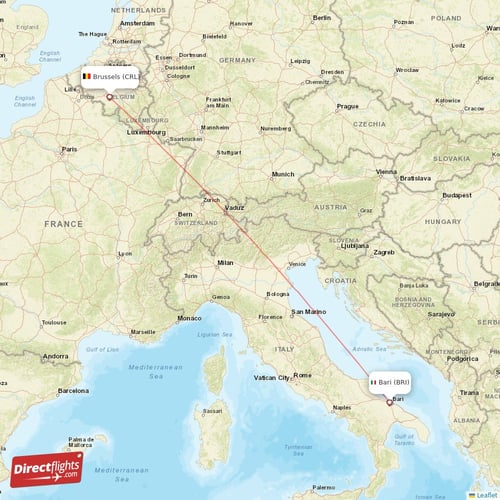 Brussels - Bari direct flight map