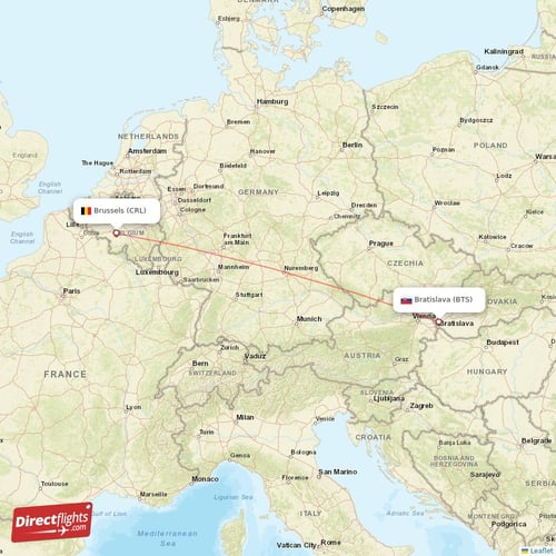 Brussels - Bratislava direct flight map