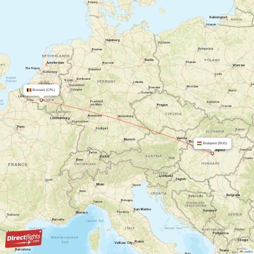 Brussels - Budapest direct flight map