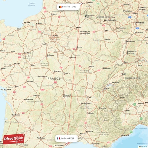Brussels - Beziers direct flight map