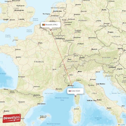 Brussels - Calvi direct flight map