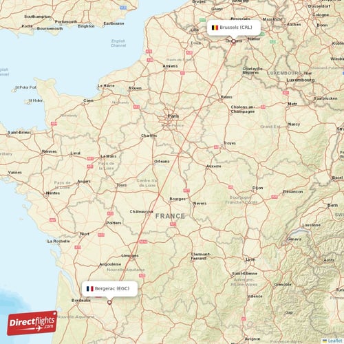 Brussels - Bergerac direct flight map
