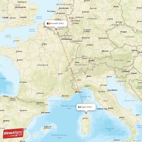 Brussels - Figari direct flight map