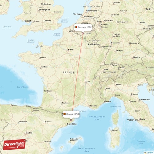 Brussels - Girona direct flight map
