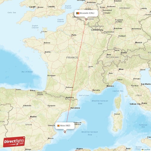 Brussels - Ibiza direct flight map
