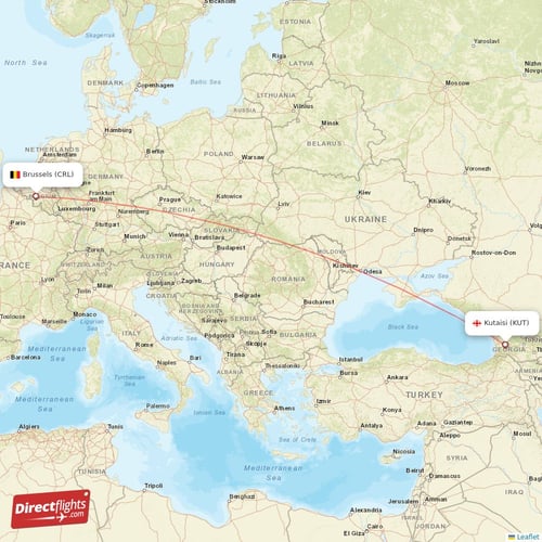 Brussels - Kutaisi direct flight map