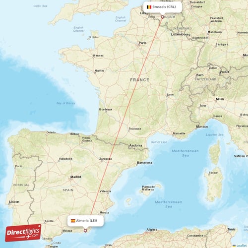 Brussels - Almeria direct flight map
