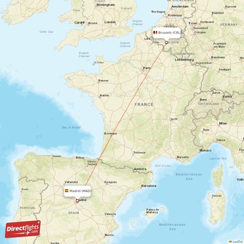 Brussels - Madrid direct flight map