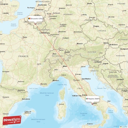 Brussels - Naples direct flight map