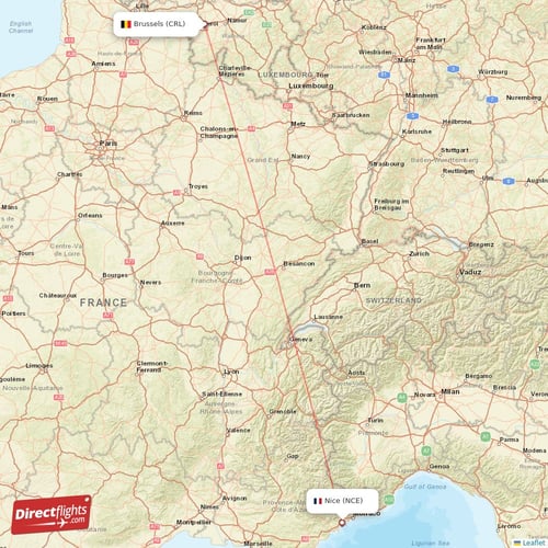 Brussels - Nice direct flight map