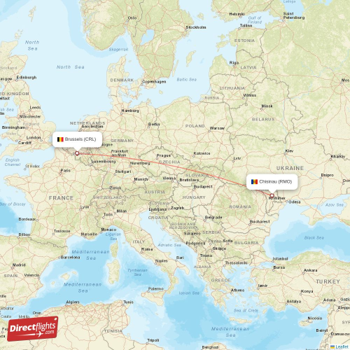 Brussels - Chisinau direct flight map