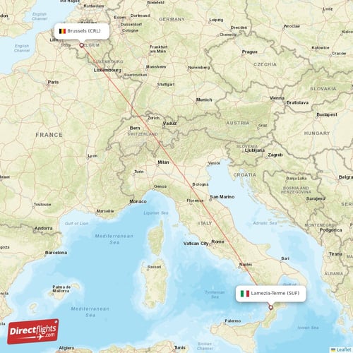 Brussels - Lamezia-Terme direct flight map