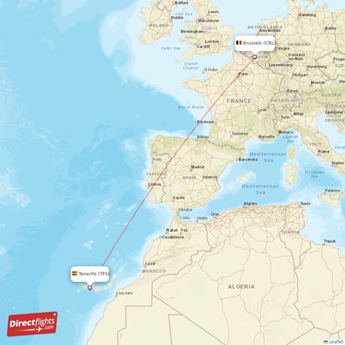 Brussels - Tenerife direct flight map