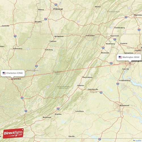 Charleston - Washington direct flight map