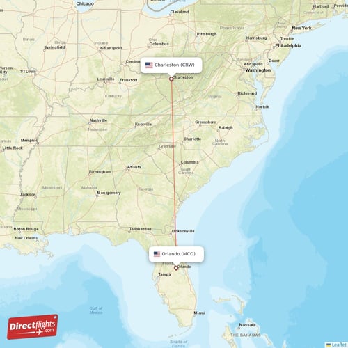 Charleston - Orlando direct flight map