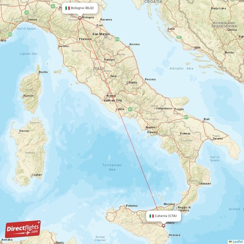 Catania - Bologna direct flight map
