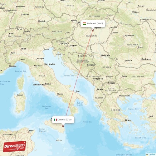 Catania - Budapest direct flight map