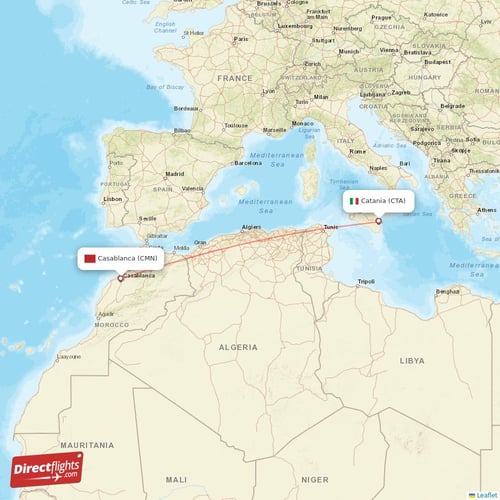 Catania - Casablanca direct flight map
