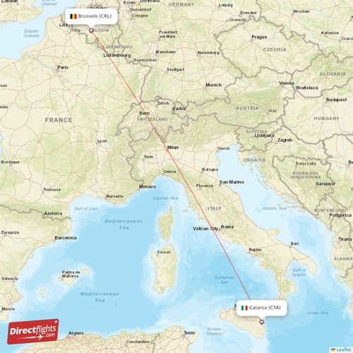 Catania - Brussels direct flight map