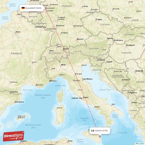 Catania - Dusseldorf direct flight map