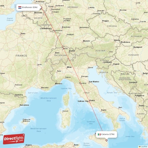 Catania - Eindhoven direct flight map