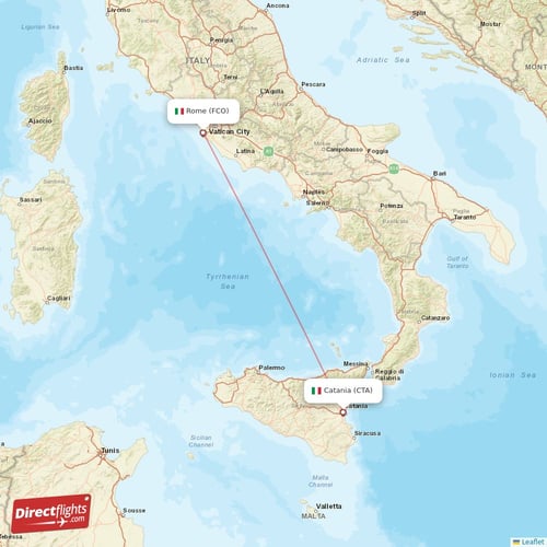 Catania - Rome direct flight map