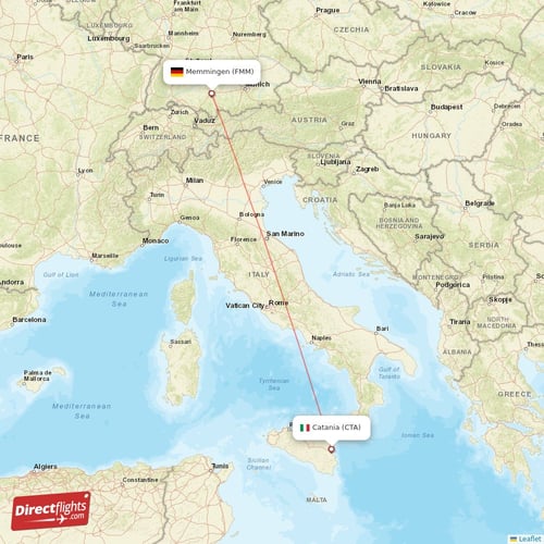 Catania - Memmingen direct flight map