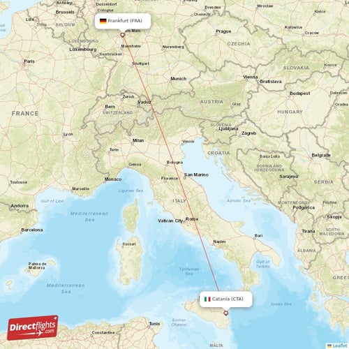 Catania - Frankfurt direct flight map