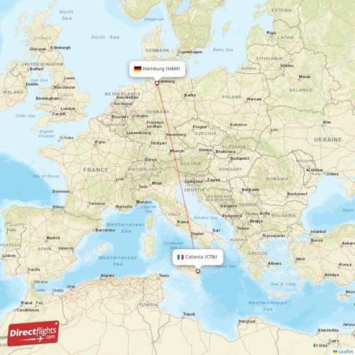Catania - Hamburg direct flight map