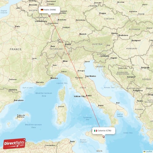 Catania - Hahn direct flight map