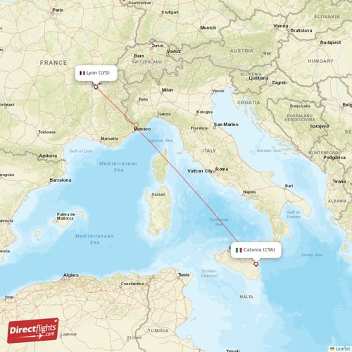 Catania - Lyon direct flight map