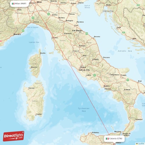 Catania - Milan direct flight map