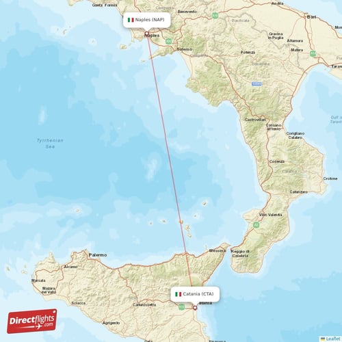 Catania - Naples direct flight map