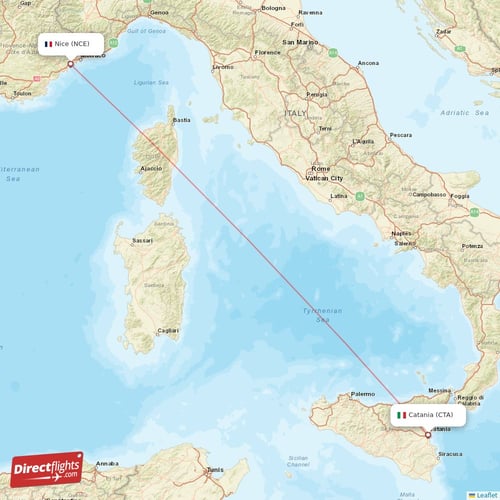 Catania - Nice direct flight map