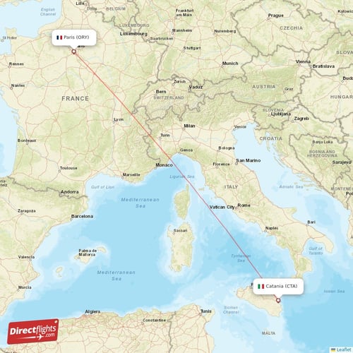 Catania - Paris direct flight map